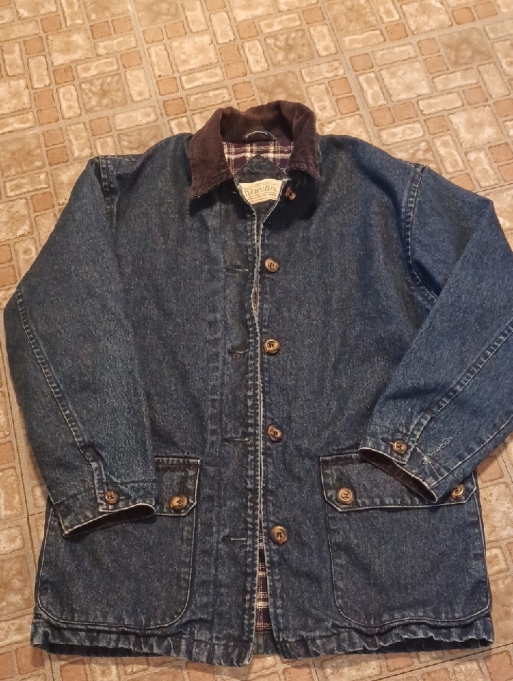 St. John's Bay Blue Denim Jacket with Corduroy Collar Size Large Ranch Coat